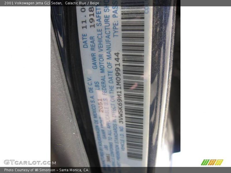 Galactic Blue / Beige 2001 Volkswagen Jetta GLS Sedan