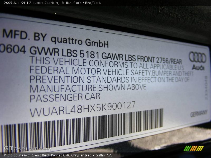 Brilliant Black / Red/Black 2005 Audi S4 4.2 quattro Cabriolet