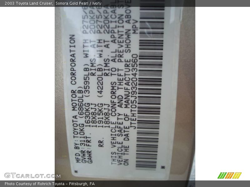 Sonora Gold Pearl / Ivory 2003 Toyota Land Cruiser