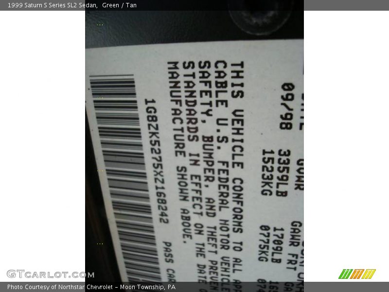 Green / Tan 1999 Saturn S Series SL2 Sedan