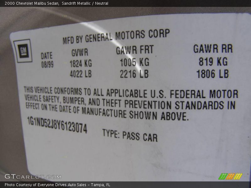 Sandrift Metallic / Neutral 2000 Chevrolet Malibu Sedan