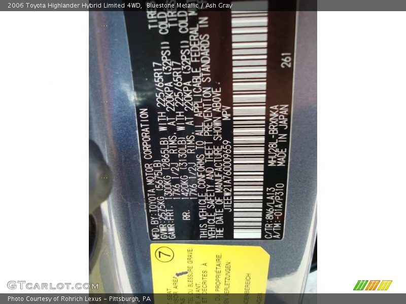Bluestone Metallic / Ash Gray 2006 Toyota Highlander Hybrid Limited 4WD