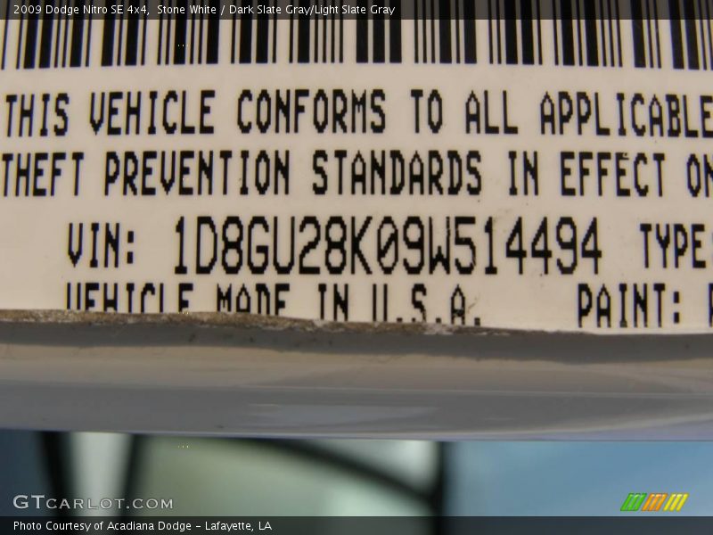 Stone White / Dark Slate Gray/Light Slate Gray 2009 Dodge Nitro SE 4x4
