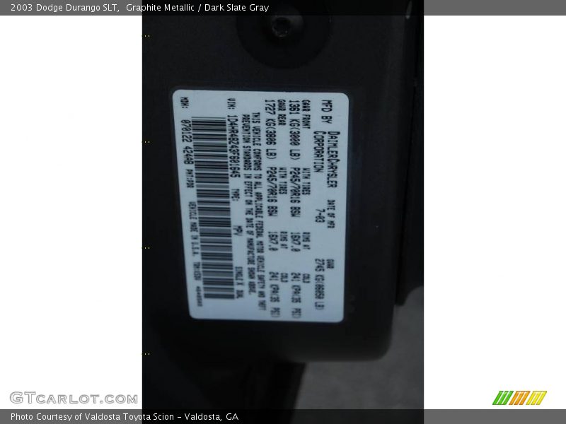 Graphite Metallic / Dark Slate Gray 2003 Dodge Durango SLT