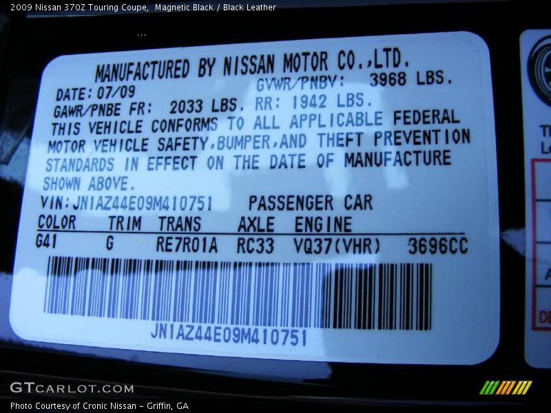 Magnetic Black / Black Leather 2009 Nissan 370Z Touring Coupe