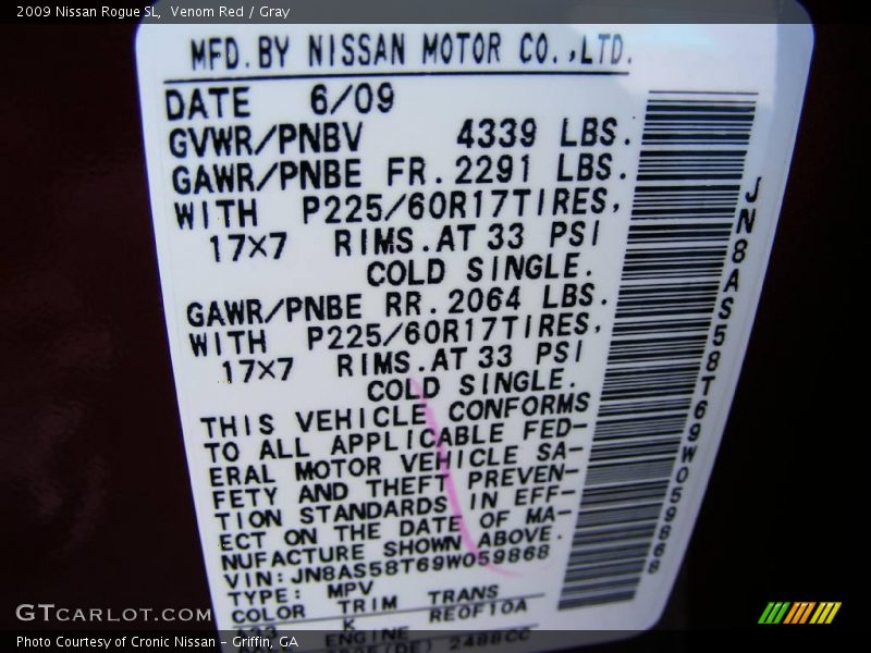 Venom Red / Gray 2009 Nissan Rogue SL