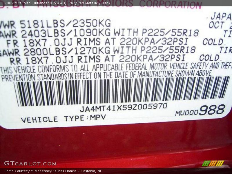 Rally Red Metallic / Black 2009 Mitsubishi Outlander XLS 4WD
