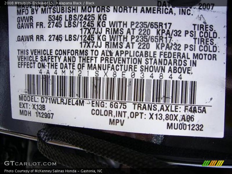 Kalapana Black / Black 2008 Mitsubishi Endeavor LS