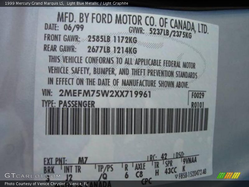 Light Blue Metallic / Light Graphite 1999 Mercury Grand Marquis LS
