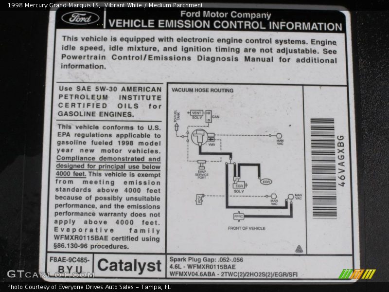 Vibrant White / Medium Parchment 1998 Mercury Grand Marquis LS
