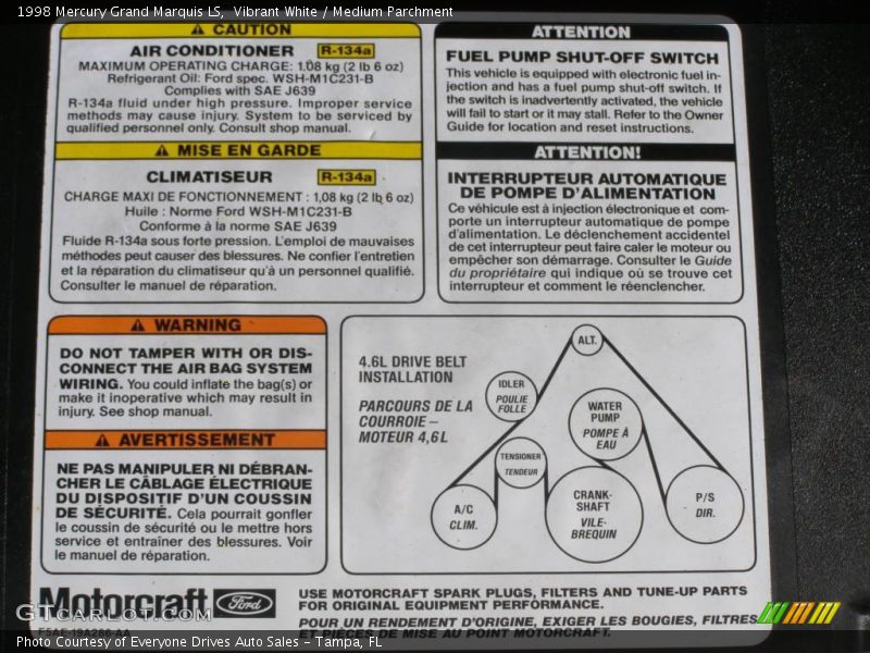 Vibrant White / Medium Parchment 1998 Mercury Grand Marquis LS