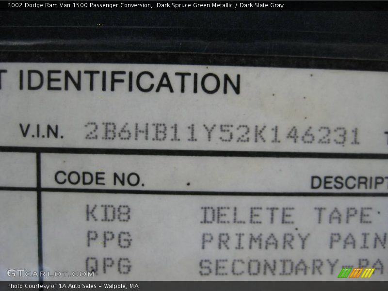 Dark Spruce Green Metallic / Dark Slate Gray 2002 Dodge Ram Van 1500 Passenger Conversion