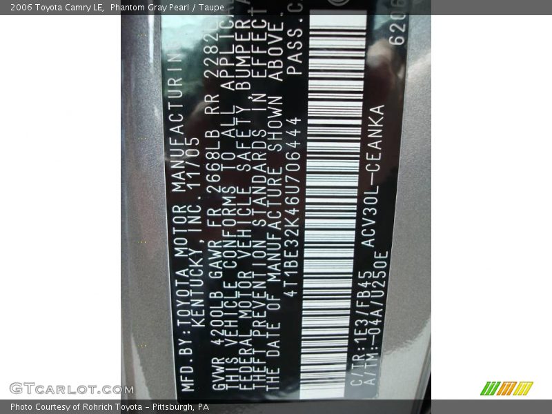 Phantom Gray Pearl / Taupe 2006 Toyota Camry LE
