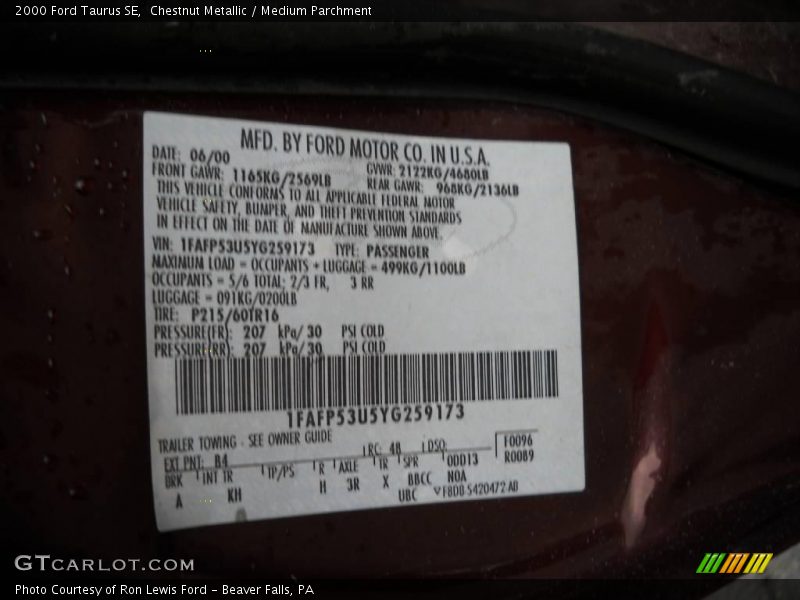 Chestnut Metallic / Medium Parchment 2000 Ford Taurus SE
