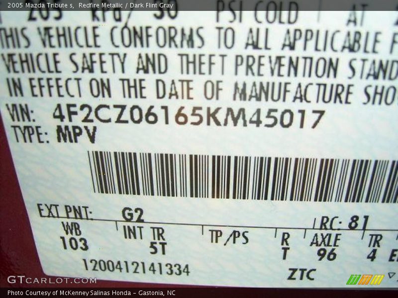 Redfire Metallic / Dark Flint Gray 2005 Mazda Tribute s