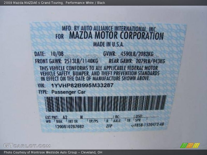 Performance White / Black 2009 Mazda MAZDA6 s Grand Touring