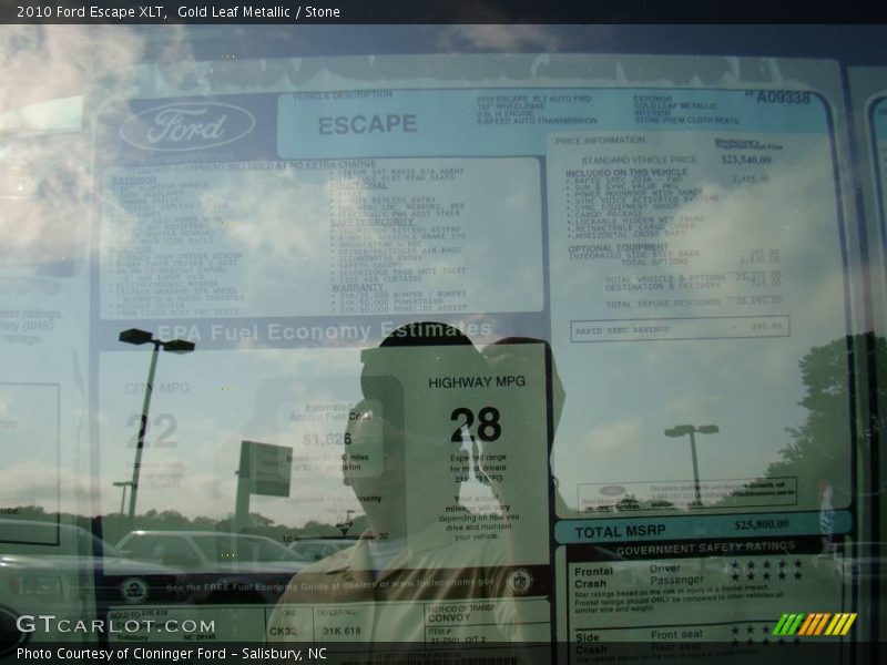 Gold Leaf Metallic / Stone 2010 Ford Escape XLT