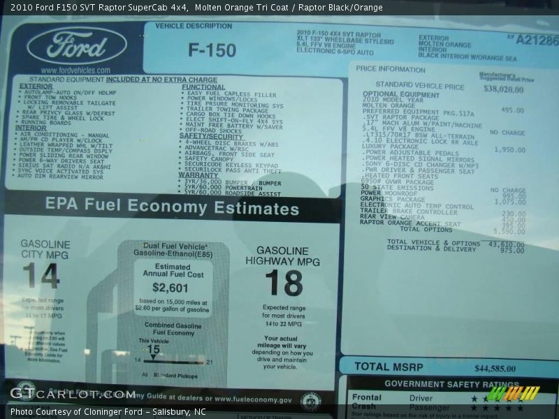 Molten Orange Tri Coat / Raptor Black/Orange 2010 Ford F150 SVT Raptor SuperCab 4x4