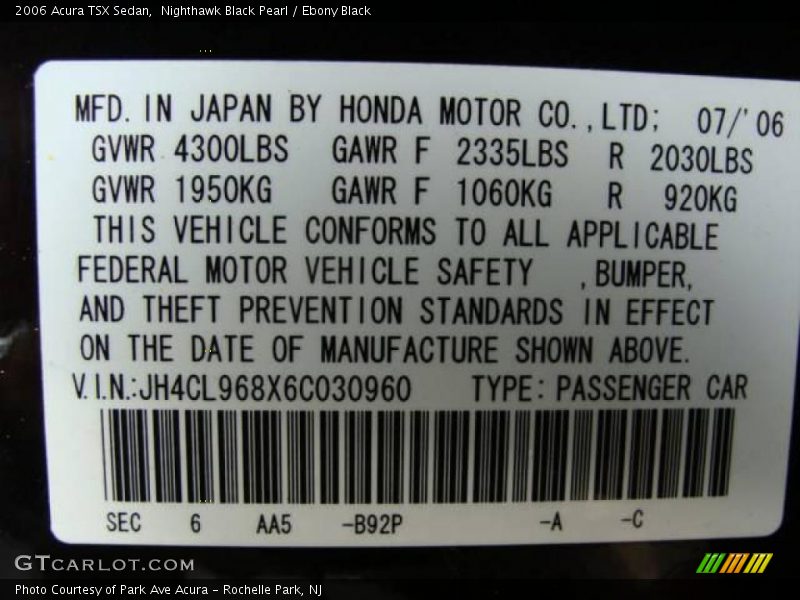 Nighthawk Black Pearl / Ebony Black 2006 Acura TSX Sedan