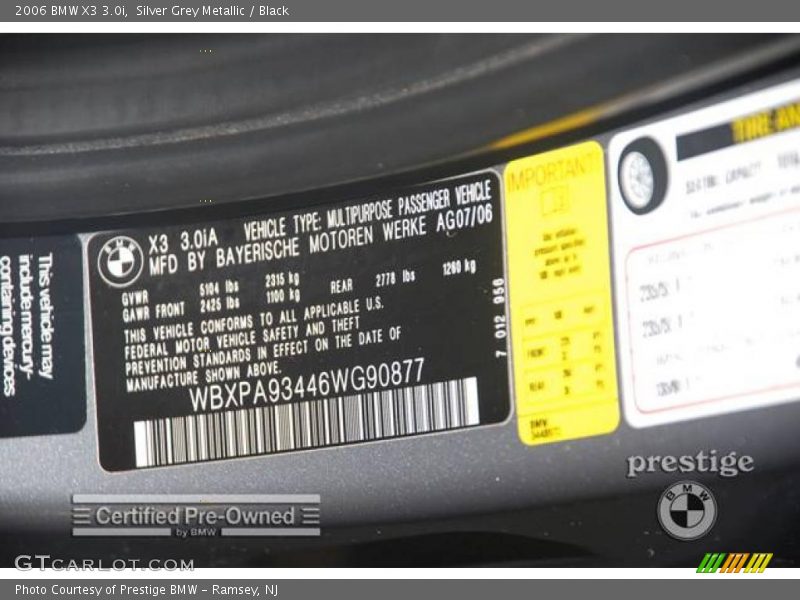 Silver Grey Metallic / Black 2006 BMW X3 3.0i