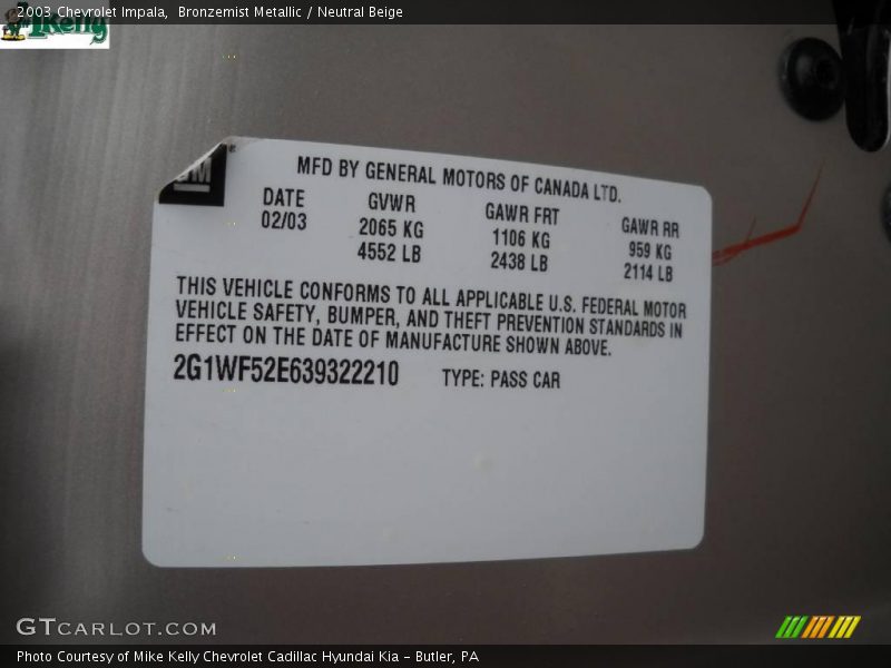 Bronzemist Metallic / Neutral Beige 2003 Chevrolet Impala