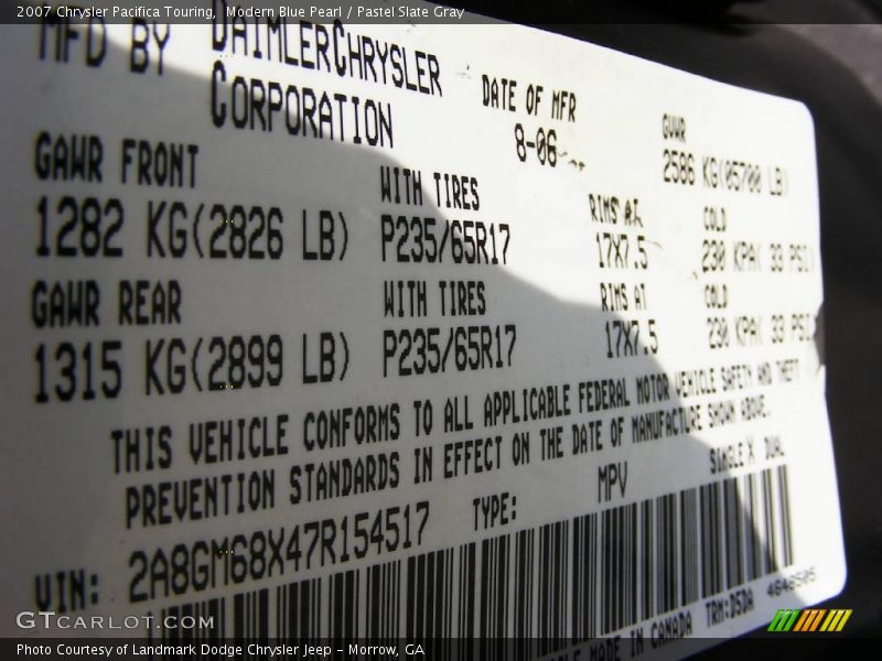 Modern Blue Pearl / Pastel Slate Gray 2007 Chrysler Pacifica Touring