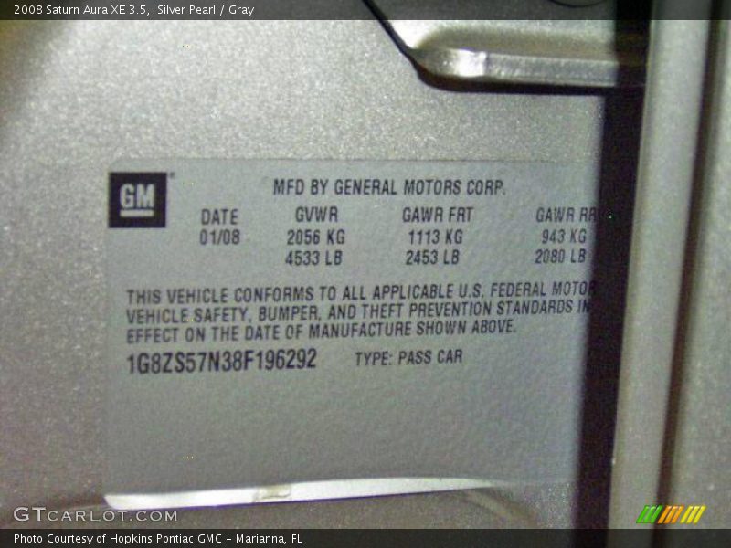 Silver Pearl / Gray 2008 Saturn Aura XE 3.5