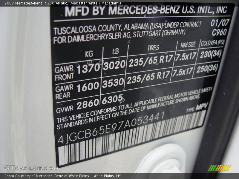 Alabaster White / Macadamia 2007 Mercedes-Benz R 350 4Matic