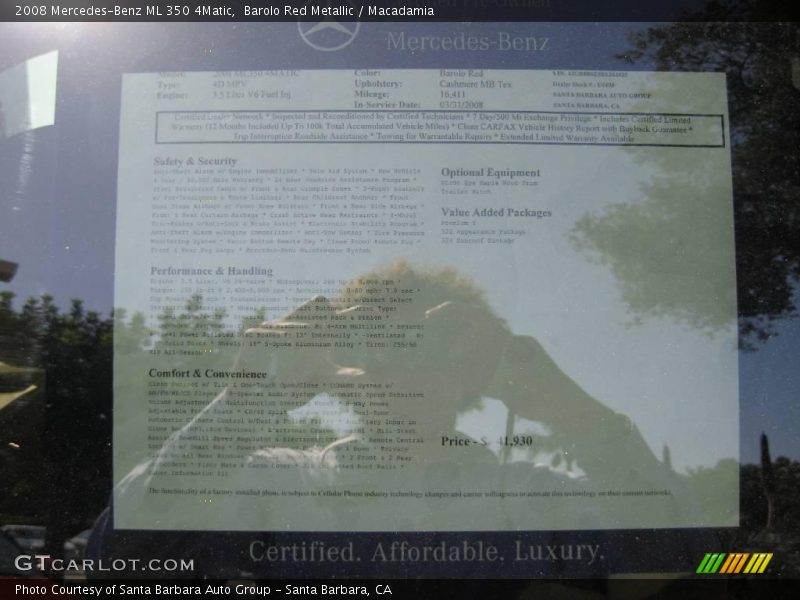 Barolo Red Metallic / Macadamia 2008 Mercedes-Benz ML 350 4Matic