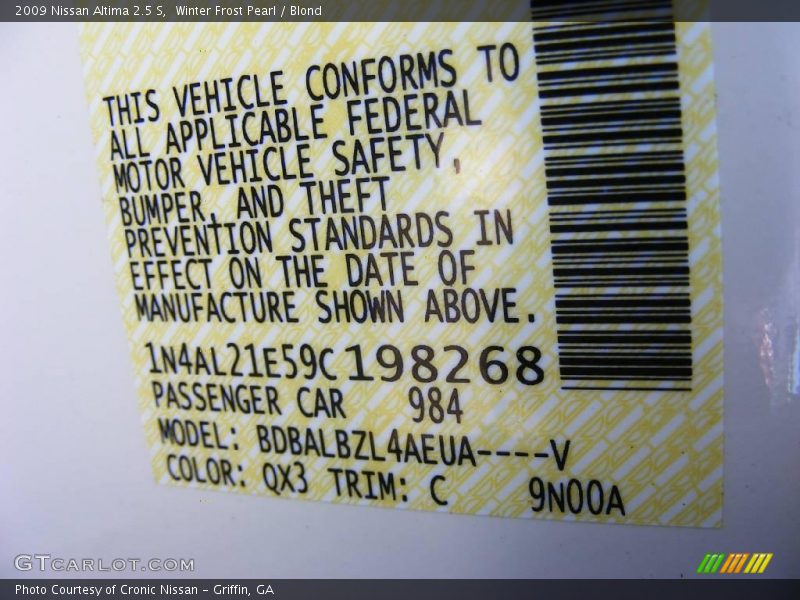 Winter Frost Pearl / Blond 2009 Nissan Altima 2.5 S