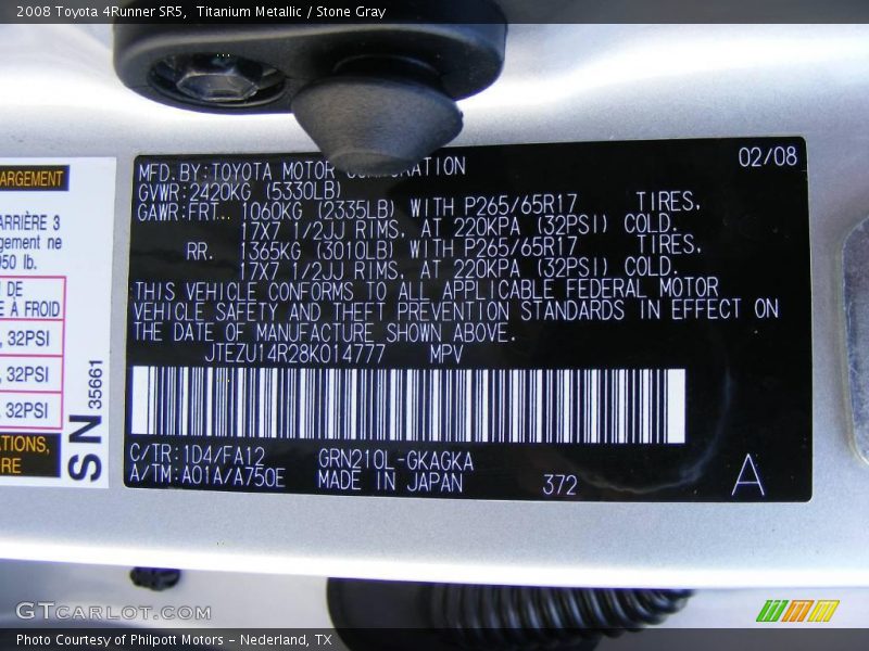 Titanium Metallic / Stone Gray 2008 Toyota 4Runner SR5
