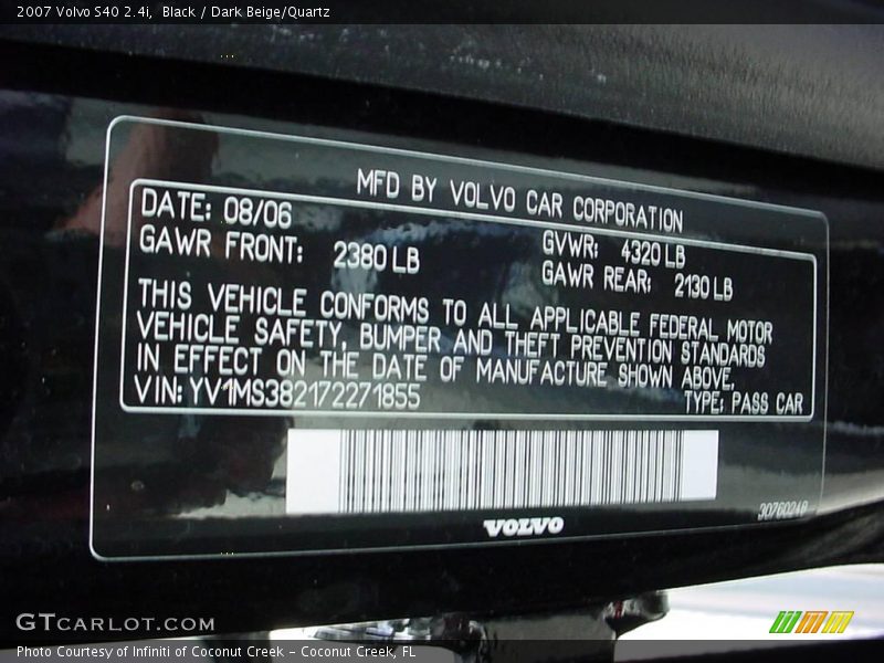Black / Dark Beige/Quartz 2007 Volvo S40 2.4i