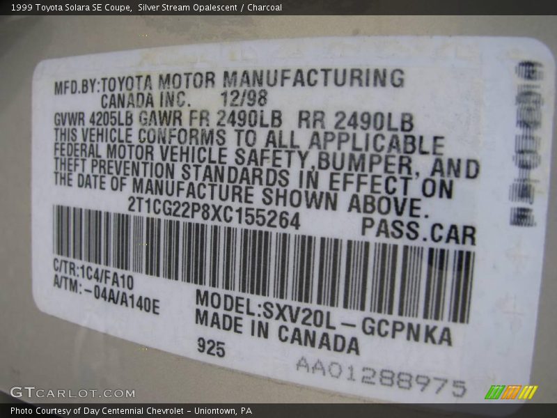 Silver Stream Opalescent / Charcoal 1999 Toyota Solara SE Coupe