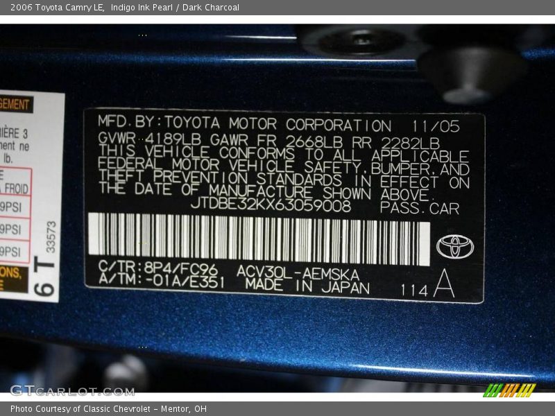 Indigo Ink Pearl / Dark Charcoal 2006 Toyota Camry LE