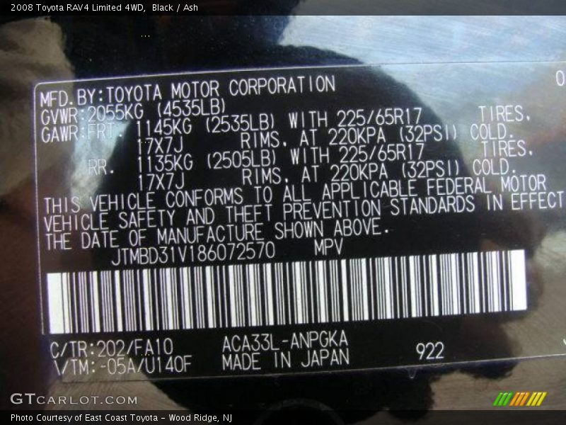 Black / Ash 2008 Toyota RAV4 Limited 4WD