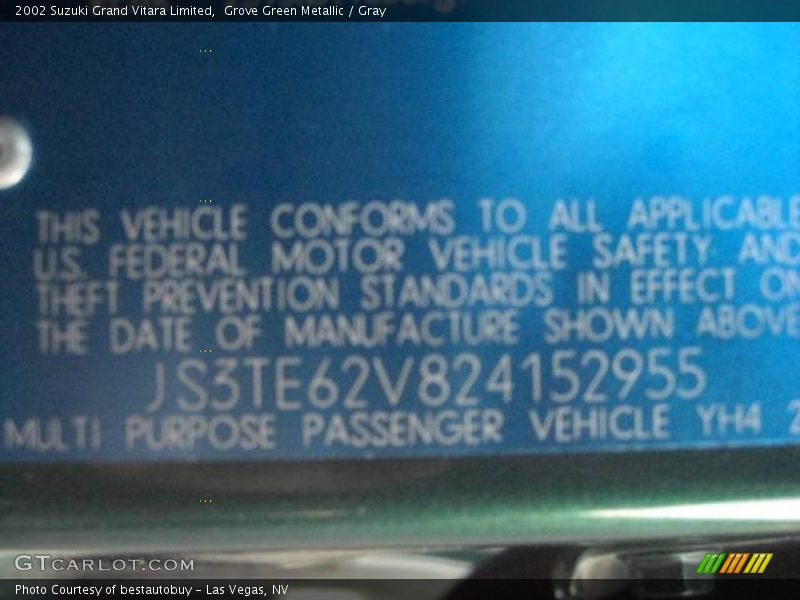 Grove Green Metallic / Gray 2002 Suzuki Grand Vitara Limited