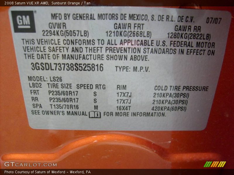 Sunburst Orange / Tan 2008 Saturn VUE XR AWD