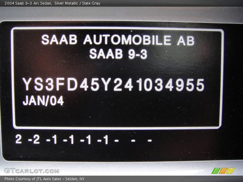 Silver Metallic / Slate Gray 2004 Saab 9-3 Arc Sedan
