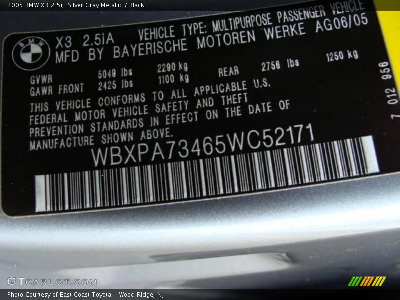 Silver Gray Metallic / Black 2005 BMW X3 2.5i