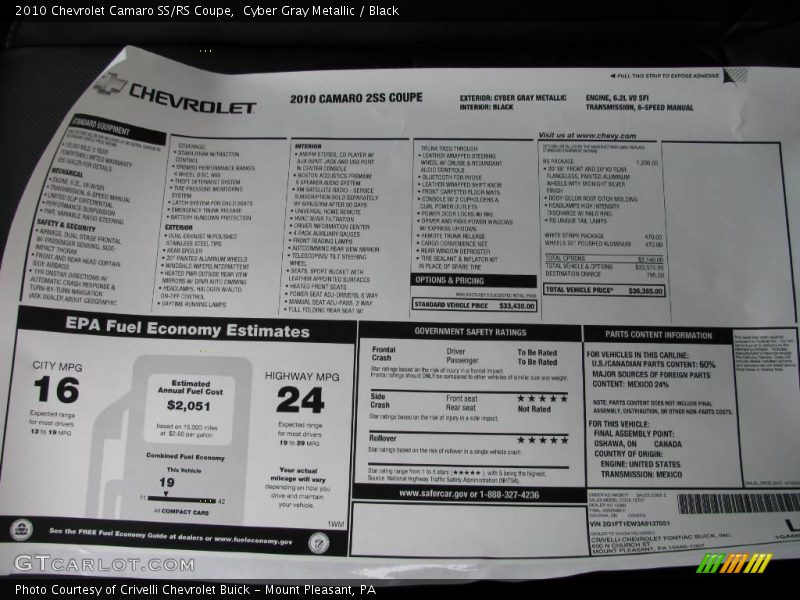 Cyber Gray Metallic / Black 2010 Chevrolet Camaro SS/RS Coupe