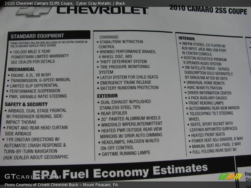Cyber Gray Metallic / Black 2010 Chevrolet Camaro SS/RS Coupe