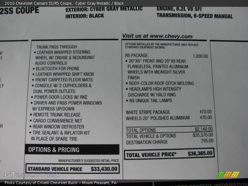 Cyber Gray Metallic / Black 2010 Chevrolet Camaro SS/RS Coupe