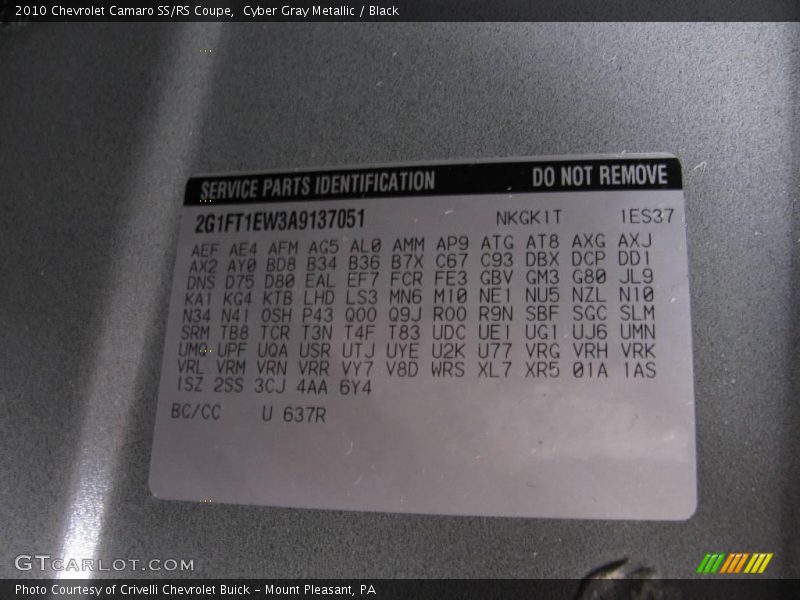 Cyber Gray Metallic / Black 2010 Chevrolet Camaro SS/RS Coupe