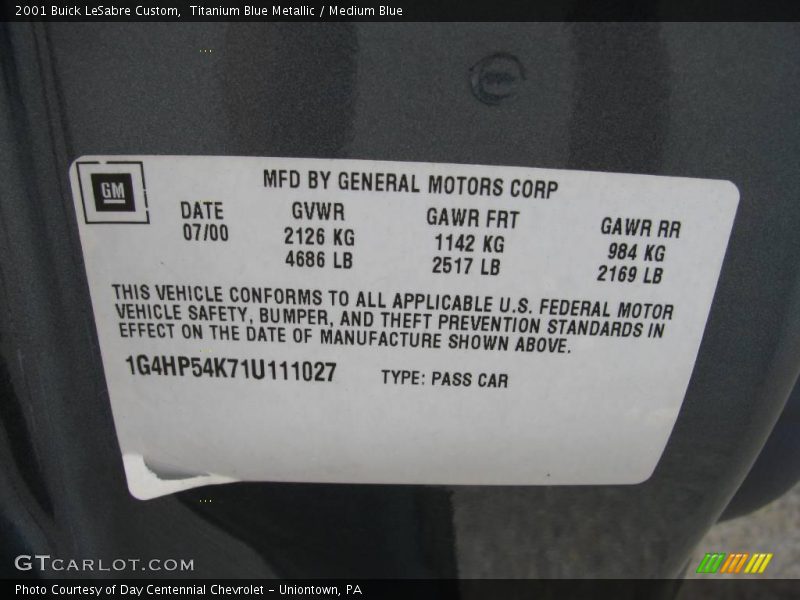 Titanium Blue Metallic / Medium Blue 2001 Buick LeSabre Custom