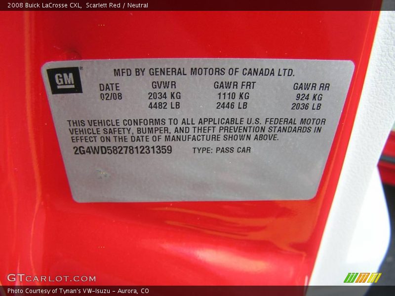 Scarlett Red / Neutral 2008 Buick LaCrosse CXL