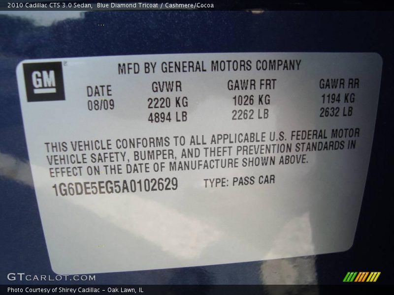 Blue Diamond Tricoat / Cashmere/Cocoa 2010 Cadillac CTS 3.0 Sedan