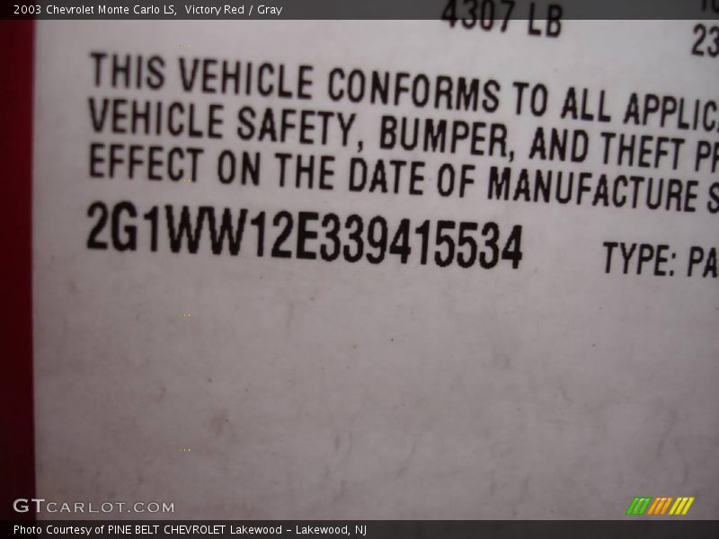 Victory Red / Gray 2003 Chevrolet Monte Carlo LS