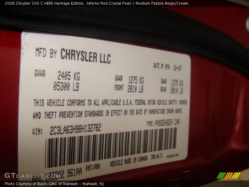 Inferno Red Crystal Pearl / Medium Pebble Beige/Cream 2008 Chrysler 300 C HEMI Heritage Edition