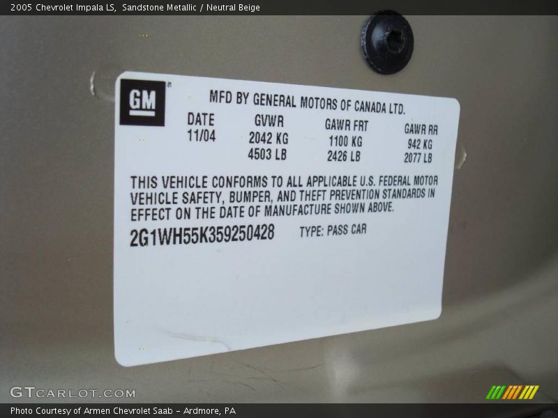 Sandstone Metallic / Neutral Beige 2005 Chevrolet Impala LS