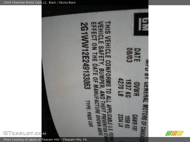 Black / Ebony Black 2004 Chevrolet Monte Carlo LS